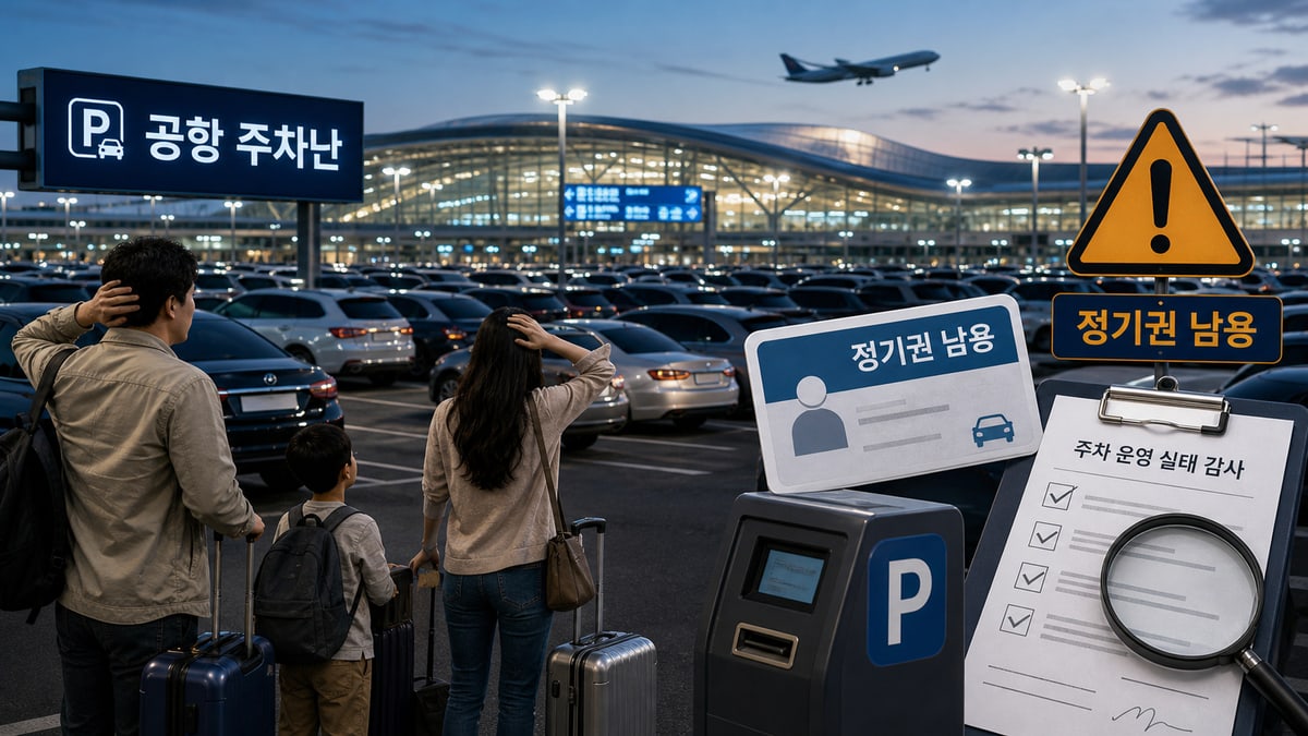 혼잡한 공항 주차장과 정기권 남용 문제를 표현한 대표 이미지
