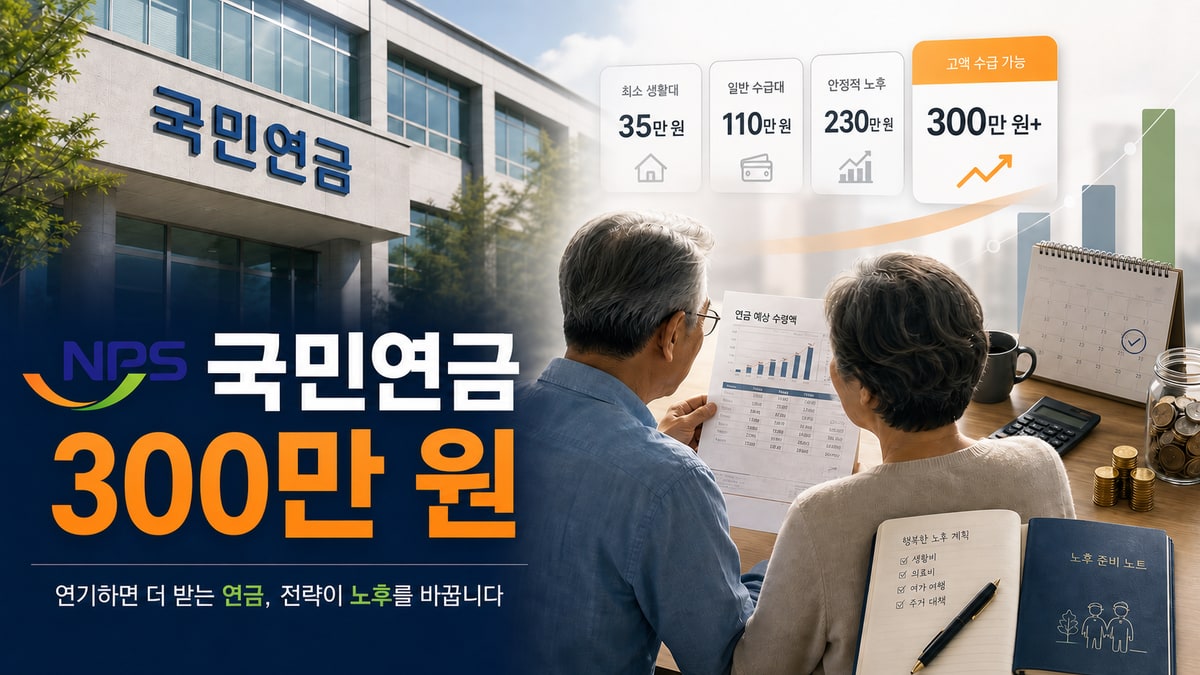 국민연금 300만 원 수급과 노후 현금흐름 점검을 표현한 연금 사무실과 은퇴 계획 자료 이미지