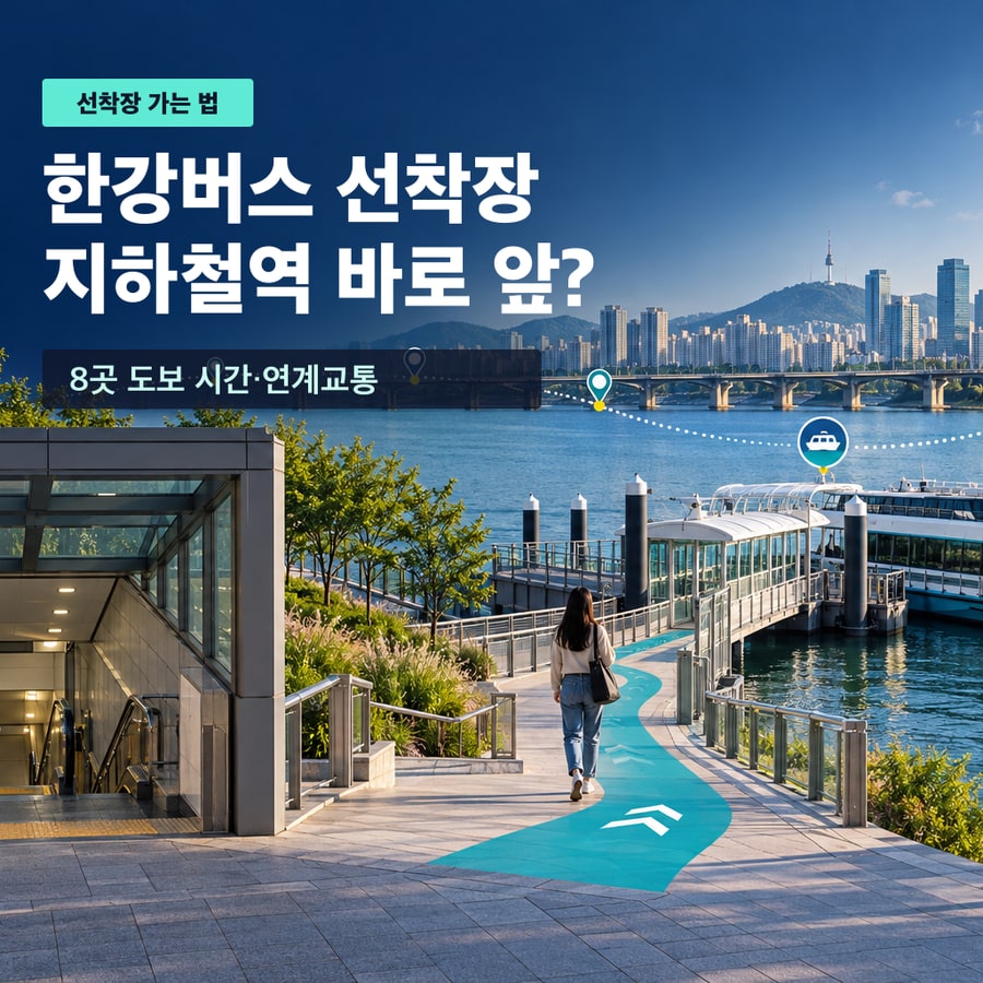 한강버스 선착장과 지하철역 사이의 도보 이동을 표현한 대표 이미지