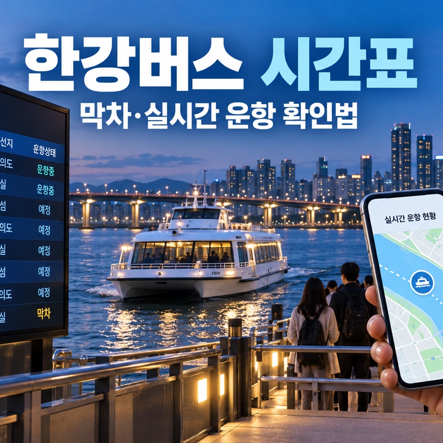 한강버스 선착장에서 시간표와 실시간 운항 현황을 확인하는 모습