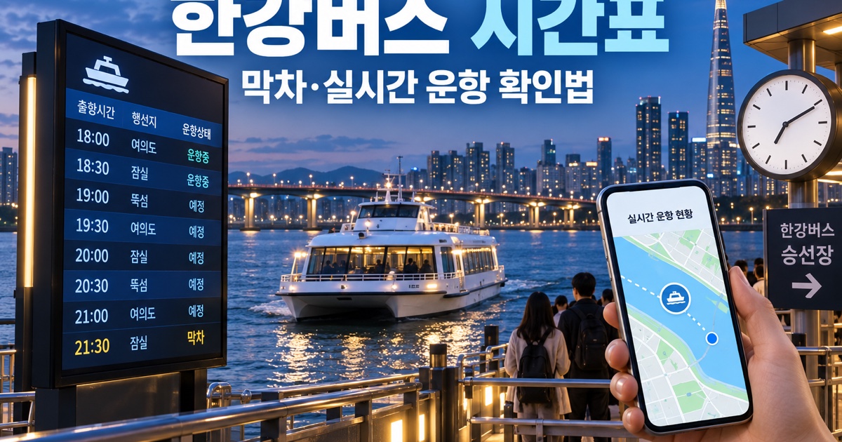 한강버스 선착장에서 시간표와 실시간 운항 현황을 확인하는 모습