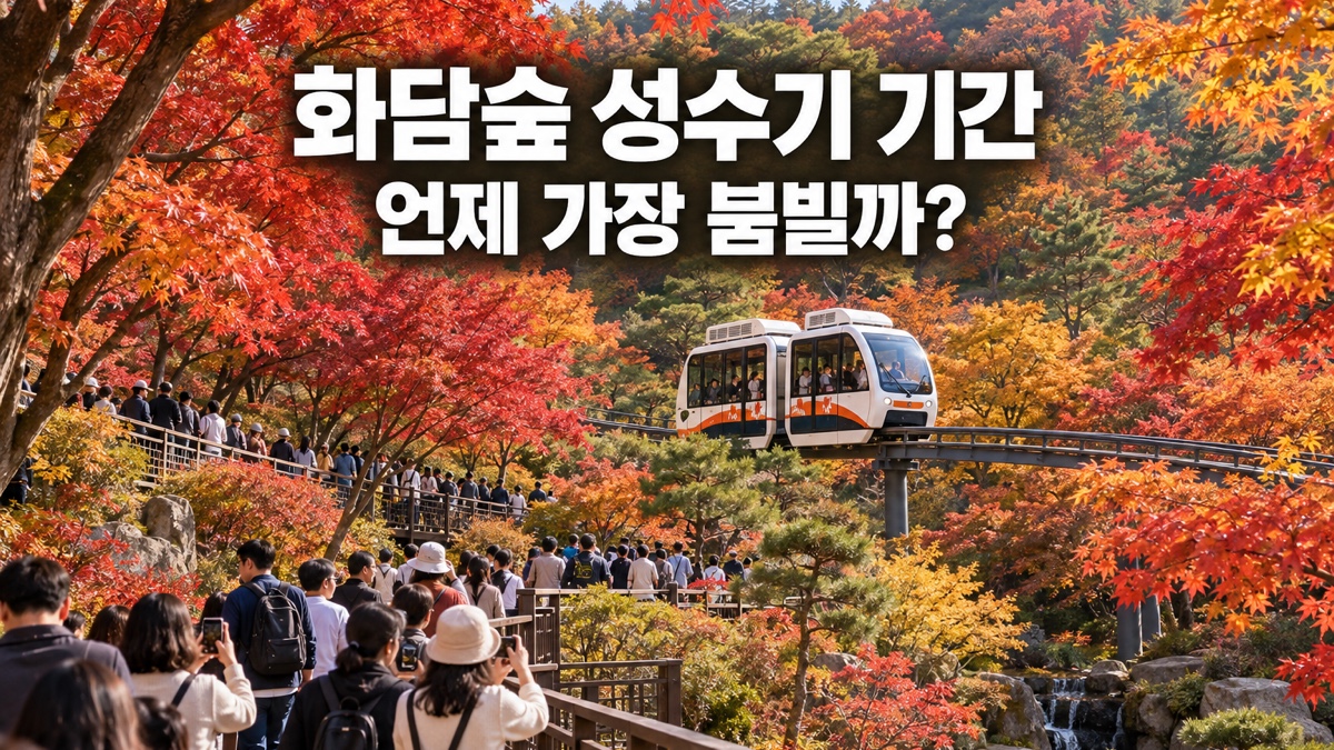 화담숲 성수기 기간의 붉은 단풍과 모노레일, 산책로를 가득 메운 방문객을 표현한 대표 이미지