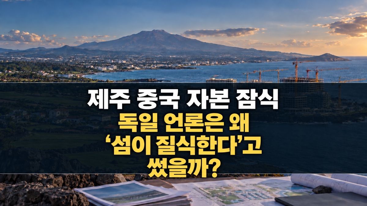 제주 해안과 대형 관광시설 공사 현장을 배경으로 제주 중국 자본 잠식과 독일 언론의 섬 질식 보도를 묻는 제목이 크게 표시된 대표 이미지