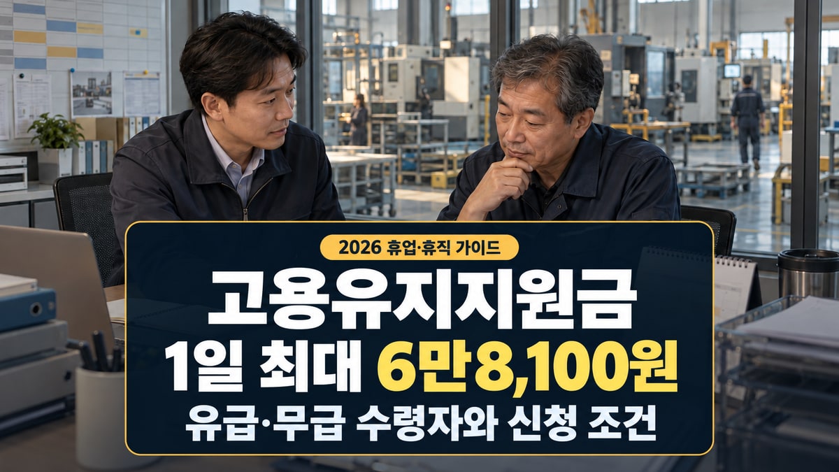 주문 감소로 일부 가동을 멈춘 제조기업에서 50대 근로자와 회사 담당자가 고용유지지원금과 휴업 일정을 확인하는 모습