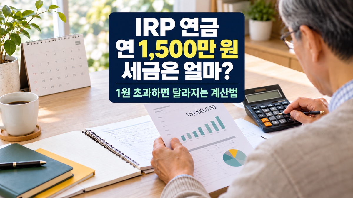IRP 연금 1,500만 원의 세금을 계산기로 확인하는 은퇴 준비자의 모습