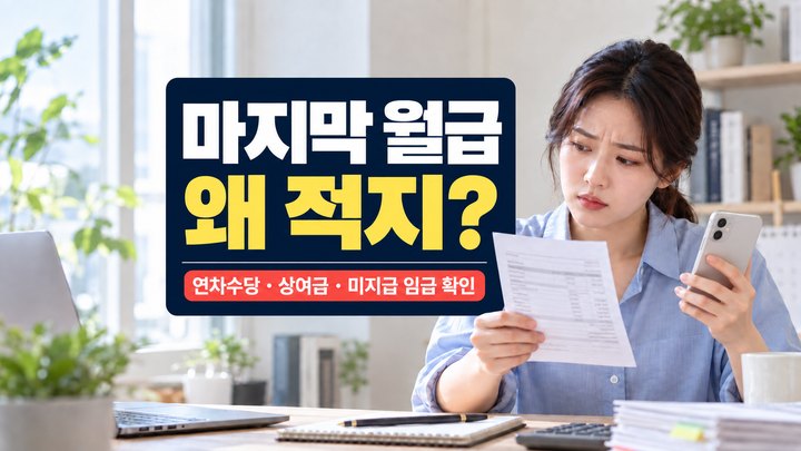 퇴사 후 마지막 월급 명세서와 통장 입금액을 비교하는 직장인