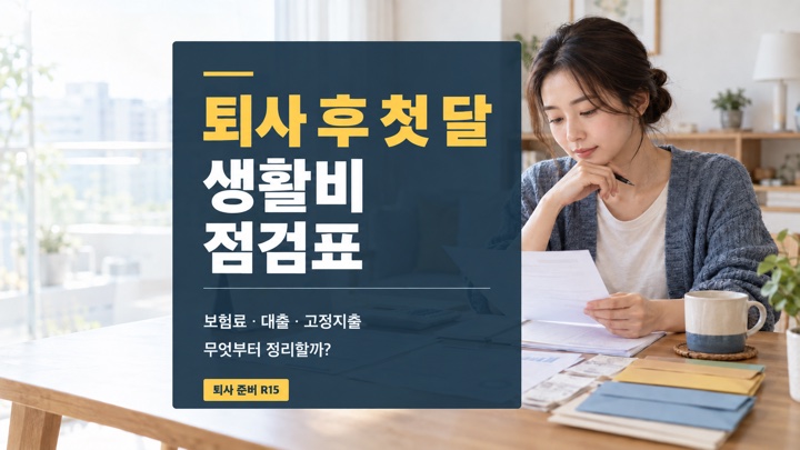 퇴사 후 첫 달 생활비와 보험료, 대출, 고정지출을 달력과 계산기로 정리하는 모습