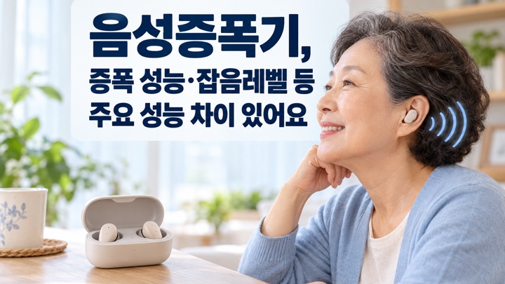 음성증폭기를 착용한 중장년 여성과 음성증폭기 증폭 성능 잡음레벨 등 주요 성능 차이 있어요라는 제목