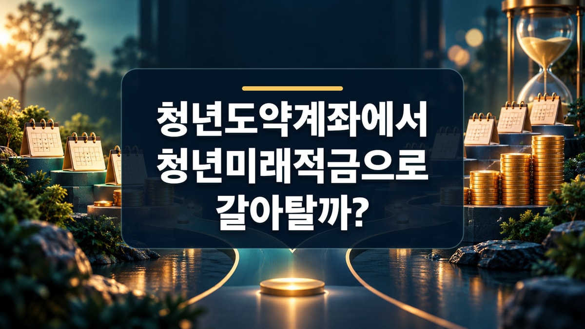 청년도약계좌 5년과 청년미래적금 3년의 선택을 두 갈래 저축 길과 달력으로 표현한 대표 이미지