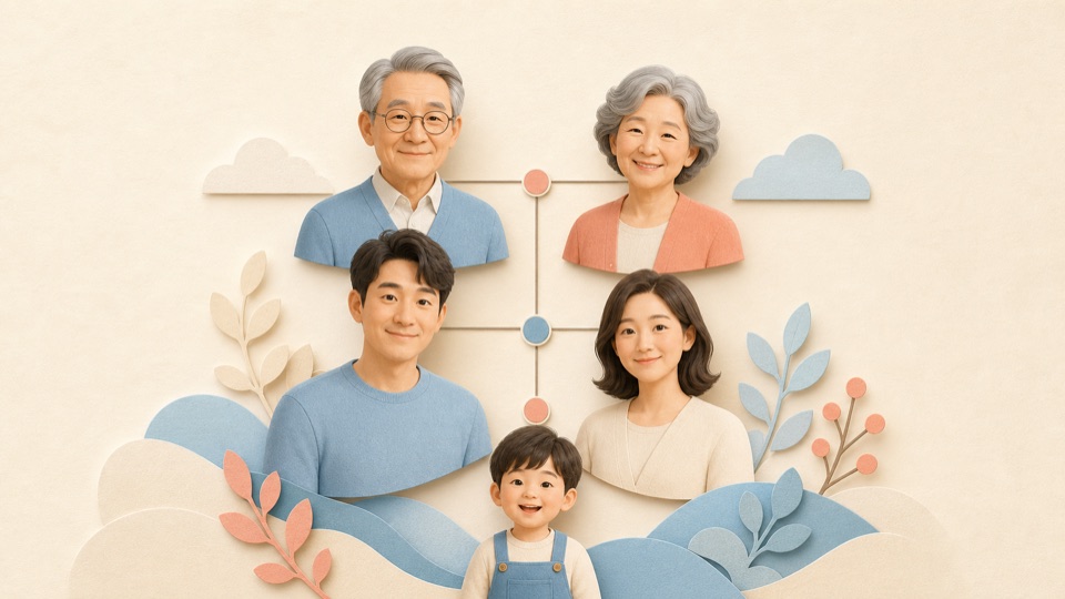 가족 구성원을 연결해 친족 관계를 보여 주는 대표 이미지